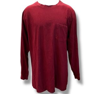 King Size T-Shirt Men XL Tall Burgundy Jersey Knit Long Sleeve Heavyweight